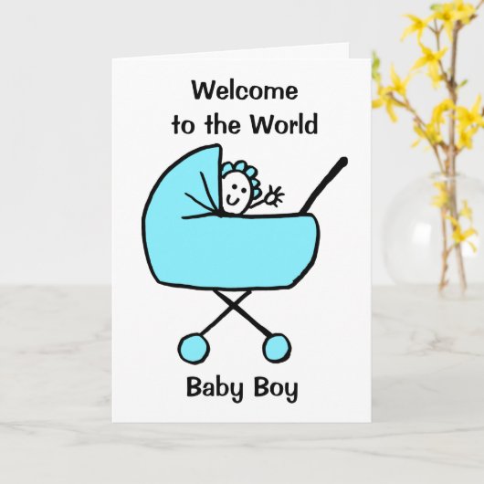おめでとう誕生男の赤ちゃん青 カード (黄色い花)