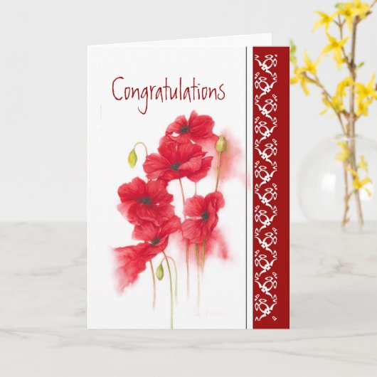 おめでとう赤いポピーズガーデンフラワー カード (黄色い花)