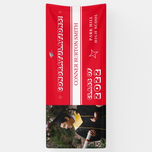 おめでとう赤と白モノグラム 横断幕 (縦)