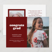 おめでとう赤と白卒業2写真卒業 案内状 (正面/裏面)