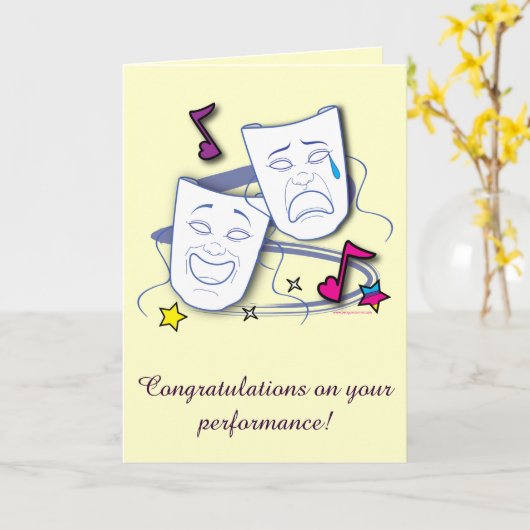 おめでとう遊:コメディと悲劇の仮面 カード (黄色い花)