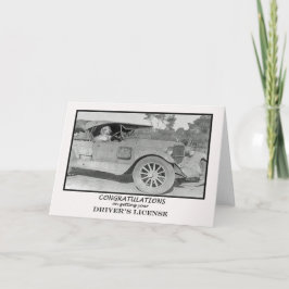 おめでとう運転免許取得、古い車。 カード