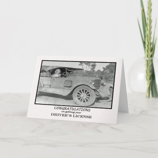 おめでとう運転免許取得、古い車。 カード (正面)