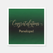 おめでとう金ゴールドグリッターグリーン&ブラックグラデーション スタンダードカクテルナプキン (正面)