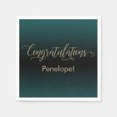 おめでとう金ゴールドグリッターティール(緑がかった色)&ブラックグラデーション スタンダードカクテルナプキン (正面)