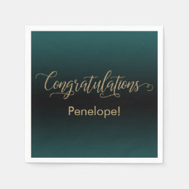 おめでとう金ゴールドグリッターティール（緑がかった色）&ブラックグラデーション スタンダードカクテルナプキン