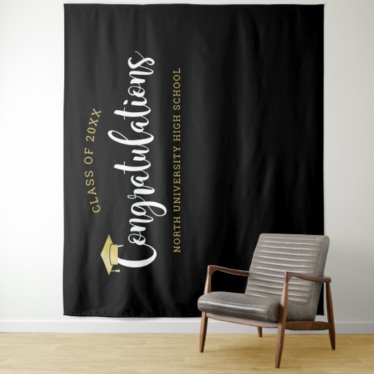 おめでとう金ゴールドブラック卒業パーティー タペストリー (インサイチュ)