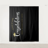 おめでとう金ゴールドブラック卒業パーティー タペストリー (正面)