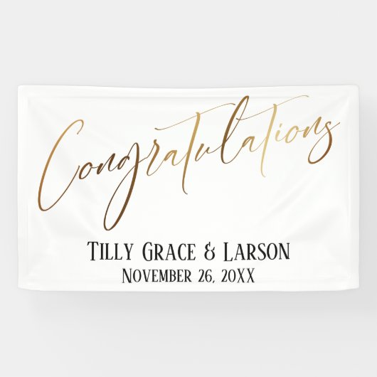 おめでとう金ゴールド手書きタイポグラフィ 横断幕 (横)