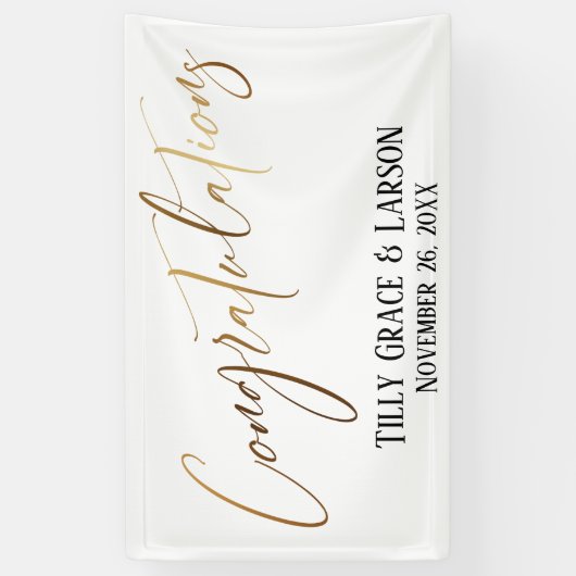 おめでとう金ゴールド手書きタイポグラフィ 横断幕 (縦)