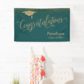 おめでとう金ゴールド紙吹雪卒業ティール（緑がかった色） 横断幕 (インサイチュ)