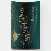 おめでとう金ゴールド紙吹雪卒業ティール（緑がかった色） 横断幕 (縦)