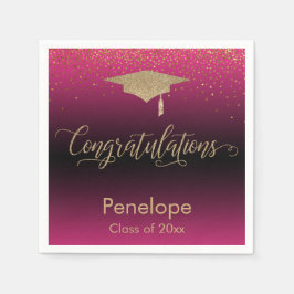 おめでとう金ゴールド紙吹雪卒業ホットピンク スタンダードカクテルナプキン