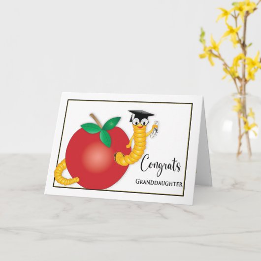 おめでとう院孫娘ブックワーム卒業証書 カード (黄色い花)