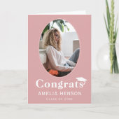 おめでとう院生ピンク写真卒業カード カード (正面)