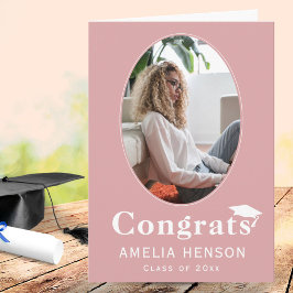 おめでとう院生ピンク写真卒業カード カード