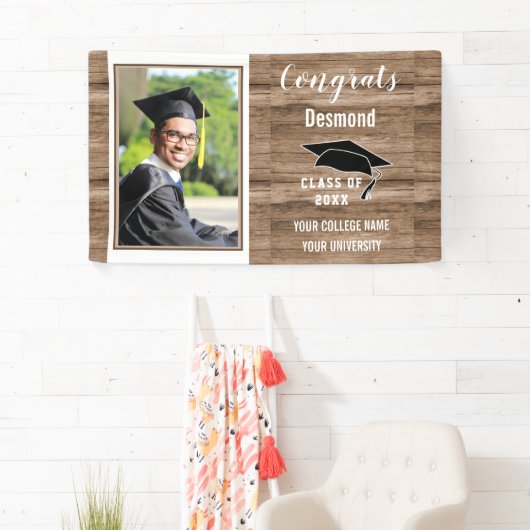 おめでとう院生2023男写真卒業木材 横断幕 (インサイチュ)