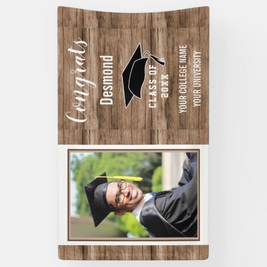 おめでとう院生2023男写真卒業木材 横断幕 (縦)