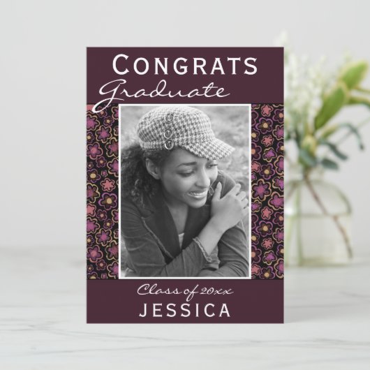 おめでとう院花文写真卒業 カード (スタンド正面)