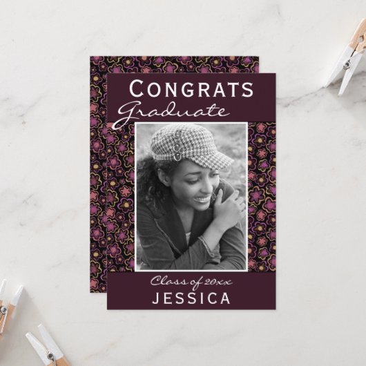 おめでとう院花文写真卒業 カード (正面/裏面インサイチュ)