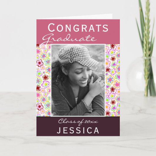 おめでとう院花文写真卒業 カード (正面)