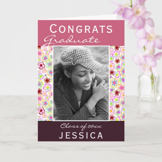 おめでとう院花文写真卒業 カード (蘭)