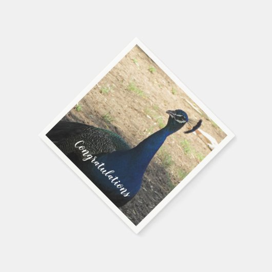 おめでとう青誇りを持った孔雀フォトバード スタンダードカクテルナプキン (角)