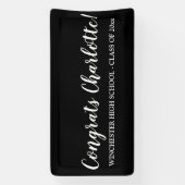 おめでとう黒カスタムスクリプト名文字卒業 横断幕 (縦)