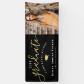 おめでとう黒金ゴールド写真卒業 横断幕 (縦)