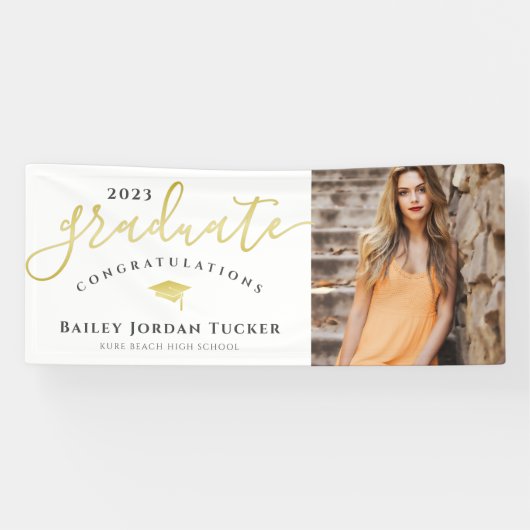 おめでとう黒金ゴールド写真卒業 横断幕 (横)