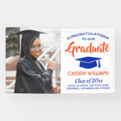 おめでとう1フォトオモダンレンジとブルー卒業 横断幕 (横)