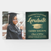 おめでとう1フォトグリーンと金ゴールドモダン卒業 横断幕 (横)