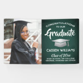 おめでとう1フォトグリーンホワイト&シルバー卒業 横断幕 (横)