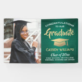 おめでとう1フォトグリーン金ゴールドと白卒業 横断幕 (横)