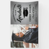 おめでとう1フォトシルバー&ブラックモダン卒業 横断幕 (縦)