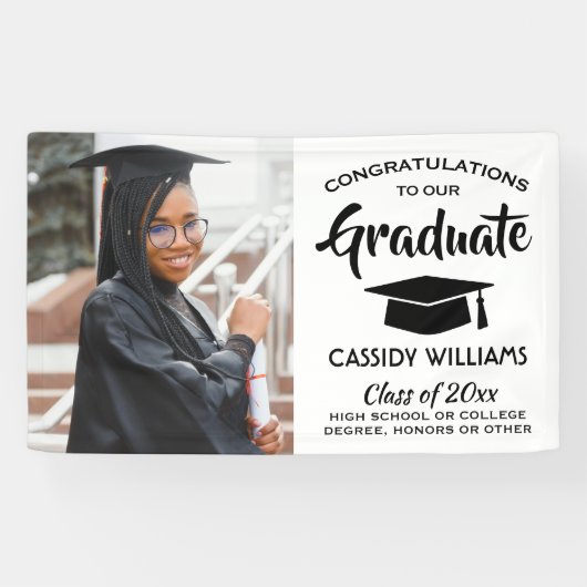 おめでとう1フォトシンプル白黒卒業 横断幕 (横)