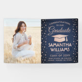 おめでとう1フォトネイビーブルーピンクグリッター卒業 横断幕 (横)