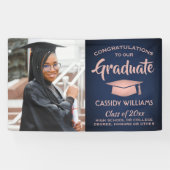 おめでとう1フォトネイビー&ピンクローズ金ゴールド卒業 横断幕 (横)