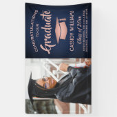 おめでとう1フォトネイビー&ピンクローズ金ゴールド卒業 横断幕 (縦)