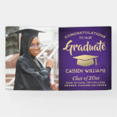 おめでとう1フォトパープルと金ゴールドモダン卒業 横断幕 (横)