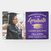 おめでとう1フォトパープル金ゴールドとホワイト卒業 横断幕 (横)