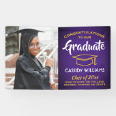 おめでとう1フォトパープル金ゴールド黄色の卒業 横断幕 (横)