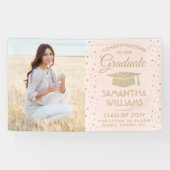 おめでとう1フォトピンクと金ゴールドグリッター卒業 横断幕 (横)