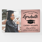 おめでとう1フォトピンクローズ金ゴールド&ブラック卒業 横断幕 (横)