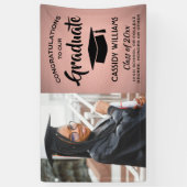 おめでとう1フォトピンクローズ金ゴールド&ブラック卒業 横断幕 (縦)