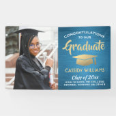 おめでとう1フォトブラシティール(緑がかった色)ブルー金ゴールド卒業 横断幕 (横)