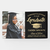 おめでとう1フォトブラックと金ゴールドモダン卒業 横断幕 (横)