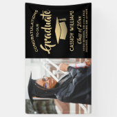 おめでとう1フォトブラックと金ゴールドモダン卒業 横断幕 (縦)