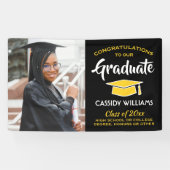 おめでとう1フォトブラック金ゴールド黄色の卒業 横断幕 (横)