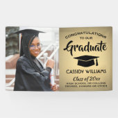 おめでとう1フォトブラック&金ゴールドフォイルフェイクの卒業 横断幕 (横)